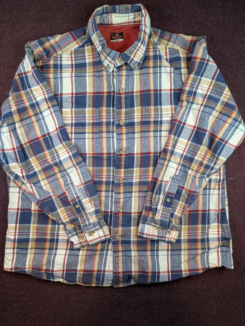 Men's Ridgecut Toughwear Heavy Flannel, Red, Blue, Cream - Size XL
